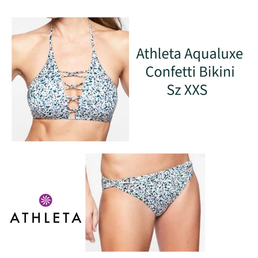 ATHLETA Aqualuxe Confetti 2pc Bikini Crop Top White Multi-color Sz XXS NWOT